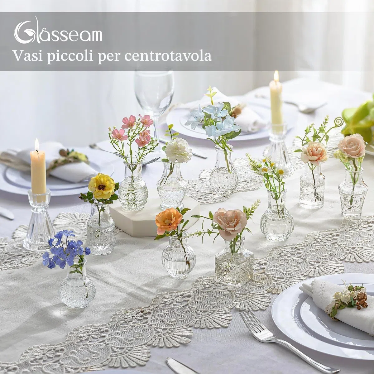 Glasseam Piccoli Vasi per Fiori per Centrotavola: Set di 20 Mini Vasi in Vetro Trasparente per Decorazioni Centrotavola per Matrimoni Tavoli da Pranzo e Tavoli da Sala da Pranzo