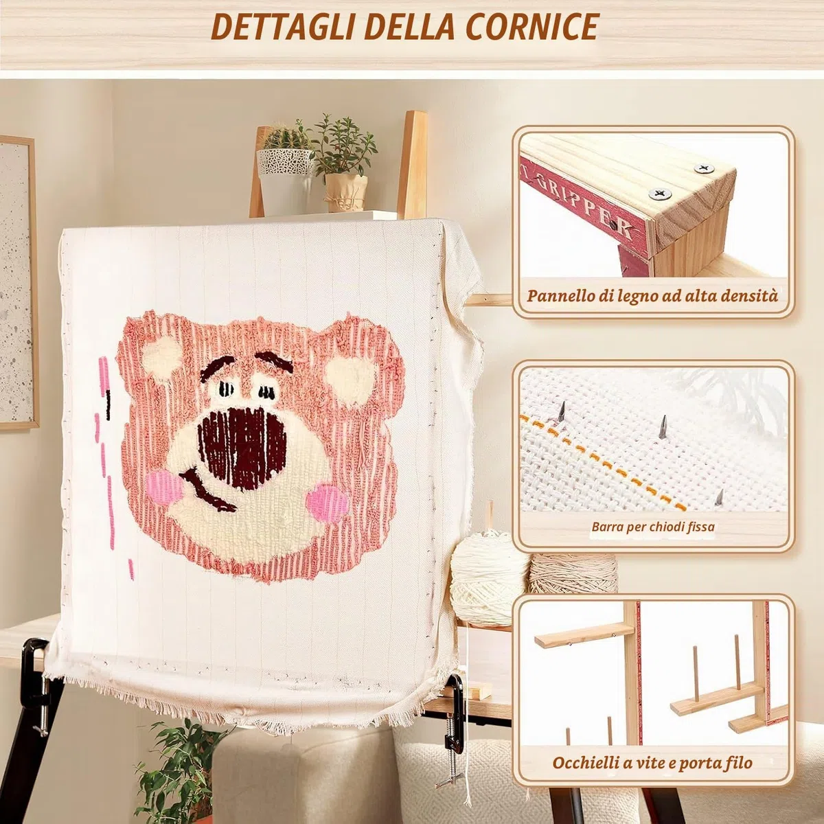 BESGEER Cornice Tappeti di Legno da 75cm x 75cm(29,5 x 29,5") Strumenti per la Realizzazione di Tappeti con Pistola Tufting