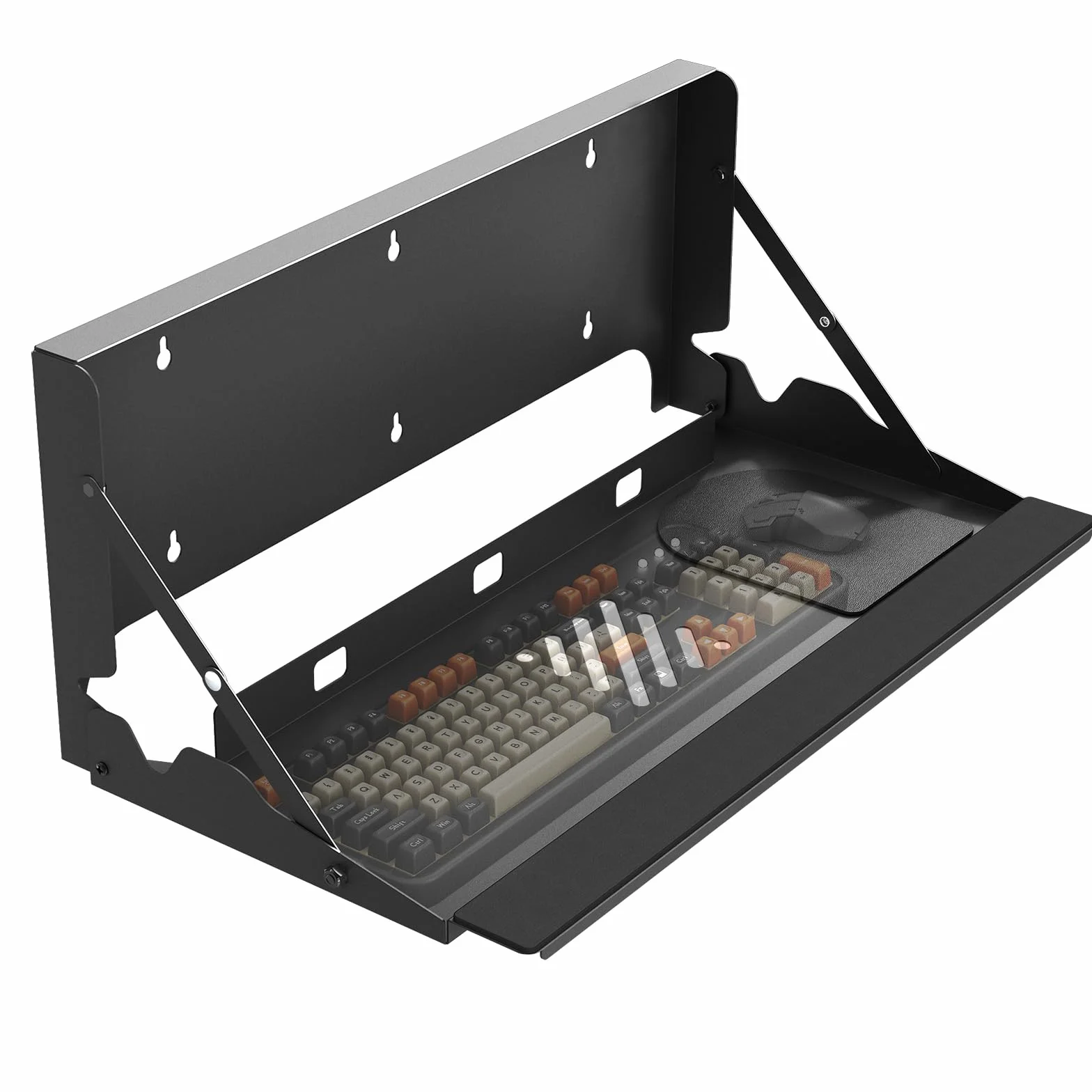 Vassoio Tastiera a Scomparsa da Parete Ergonomico 61cm - Piattaforma per Tastiera & Mouse da Ufficio e Casa , Portata 10 kg, Nero