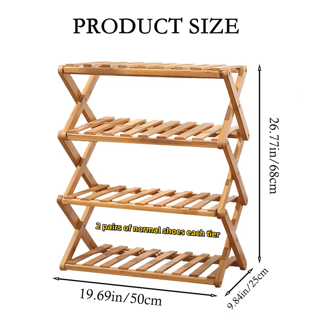 Scarpiera da 2 a 5 livelli, pieghevole a più livelli, in bambù, scaffale multifunzionale per scarpe autoportante. (4 ripiani (6,1 m di larghezza)