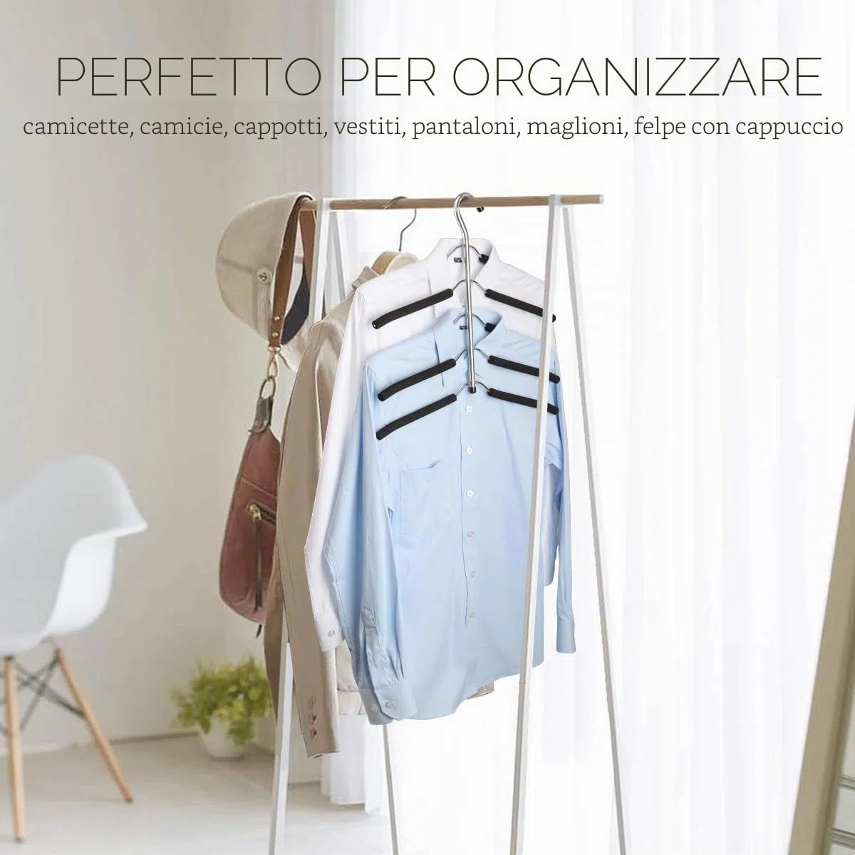 3 Pack Appendiabiti Organizzatore Salvaspazio Multistrato Multi-Funzione per Adulti 5 in 1 Metallo Appendiabiti Ganci Eva Antiscivolo Organizzatore Multiuso per Camicie Pantaloni Cappotti
