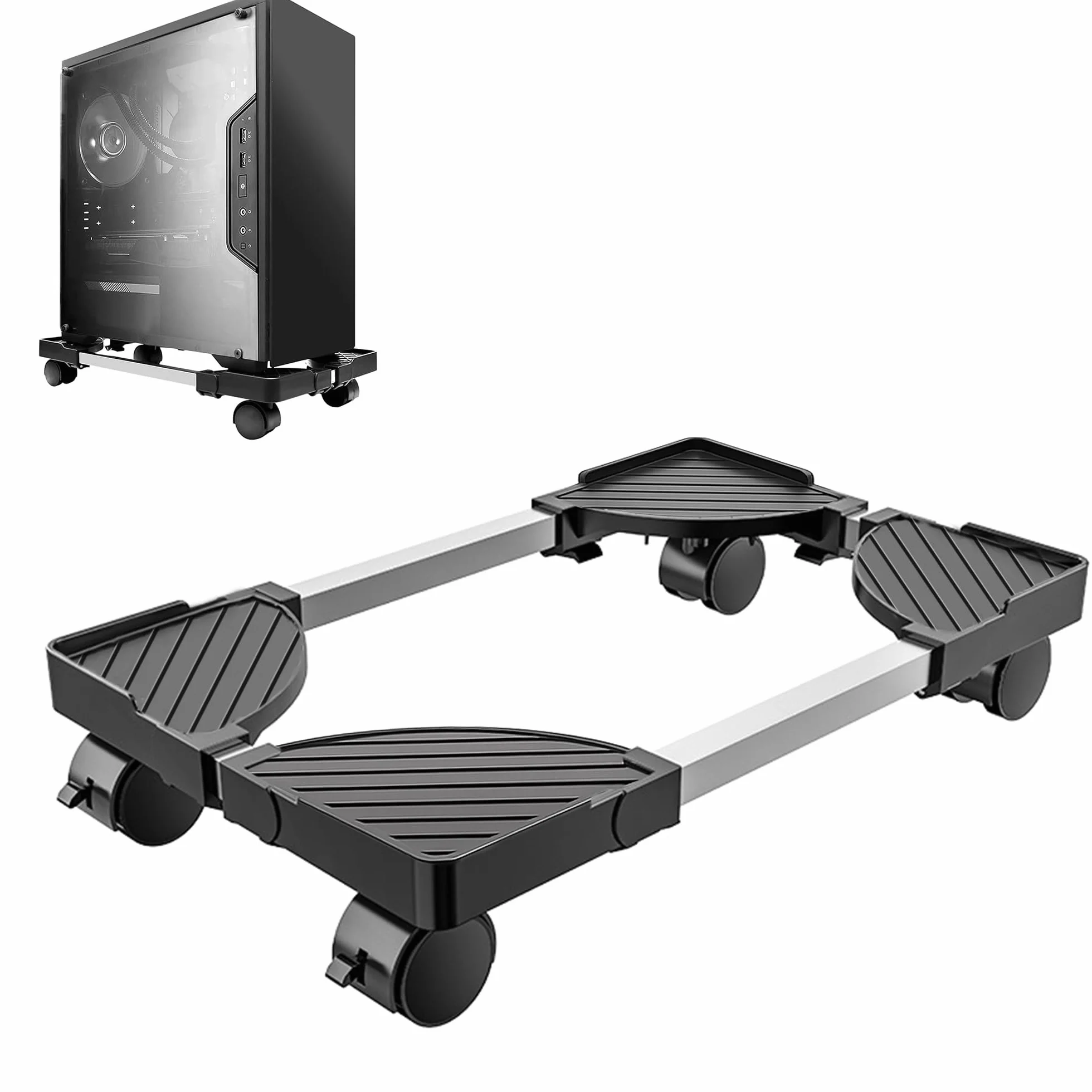 Supporto PC Case Fisso Con Ruote: Ventilato e Regolabile - CPU Mobile, Carrello Porta PC Sotto Scrivania (Nero)