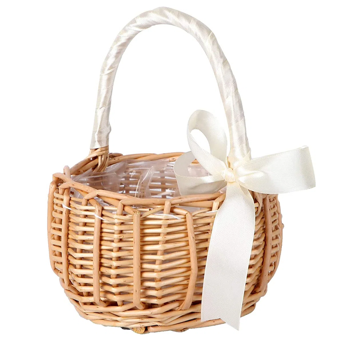 Cestino per Fiori in Vimini, Cestini da Matrimonio in Rattan, Cestino Vimini con Manico Piccolo Matrimonio, Cestino Vimini Intrecciato con Nastro, per la Decorazione della Tavola di Nozze Feste