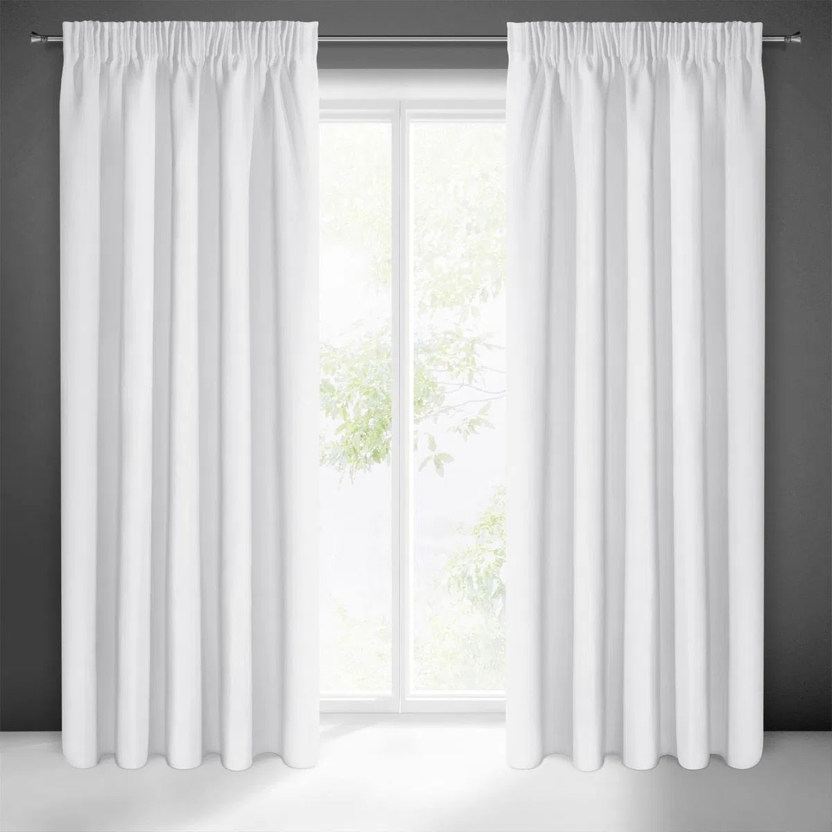 Eurofirany Logan, tenda oscurante opaca, satinata, con fascia plissettata, 1 pezzo, elegante, liscia, semplice, per soggiorno e camera da letto, bianca 135 x 270 cm ( 100% poliestere )