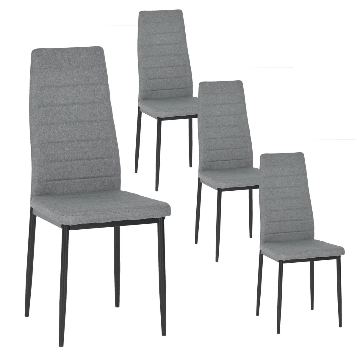 buybyroom - Set di 4 sedie da cucina/sala da pranzo, comode sedie imbottite rivestite in tessuto, con schienale, gambe in metallo, colore: grigio