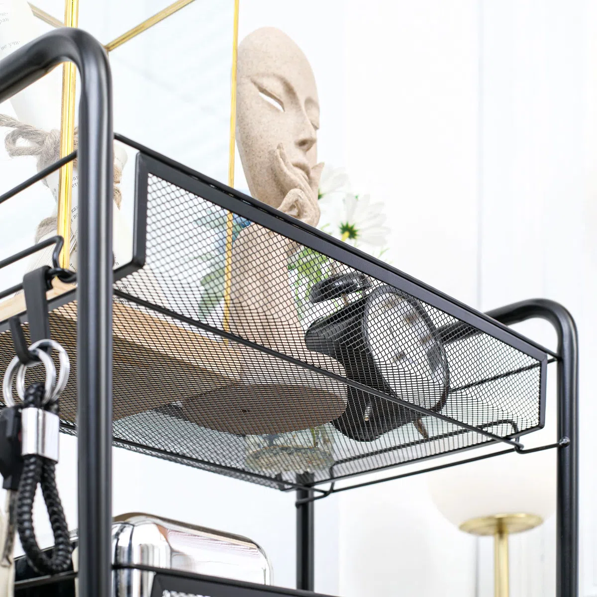 HOMCOM Carrello da Cucina Salvaspazio a 4 Livelli con Cestini a Rete, Carrello Portaoggetti per Salotto e Camera in Acciaio, 45x26.5x84 cm, Nero