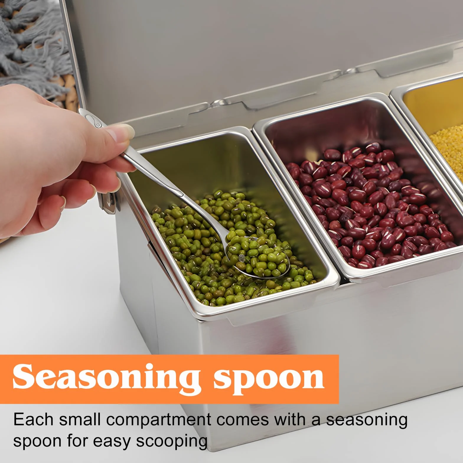 Contenitore per ingredienti in acciaio inox, 4 scomparti, 450 ml, con coperchio, 30 x 14 x 8 cm, per cocktail, spezie, barbecue, porta pizza, frutta, contenitore per alimenti per gastro cucina bar