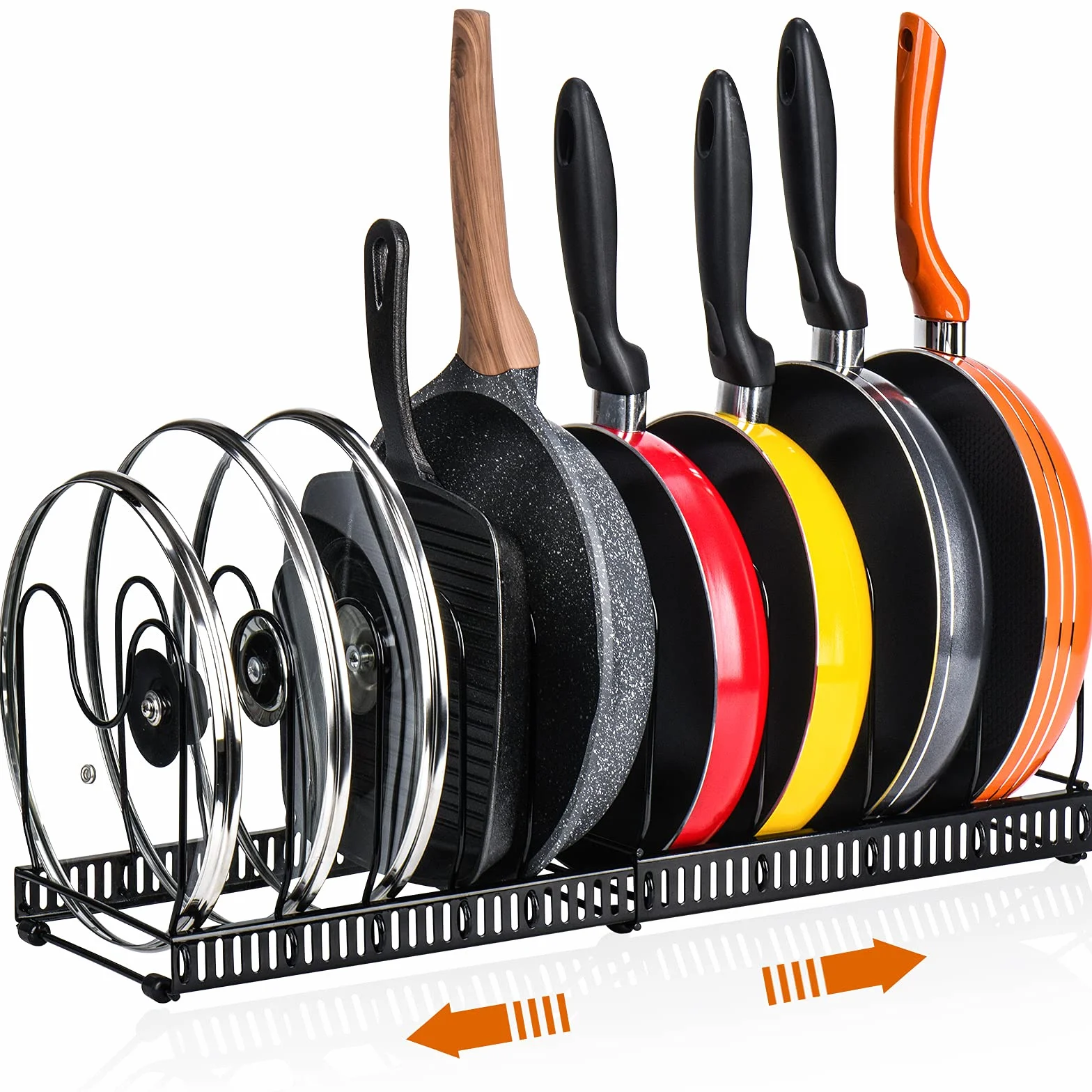 Toplife Porta Padelle Allungabile in Acciaio con 10 Scomparti Regolabili, Porta Coperchi Pentole Salva Spazio, Organizer Cucina, Nero