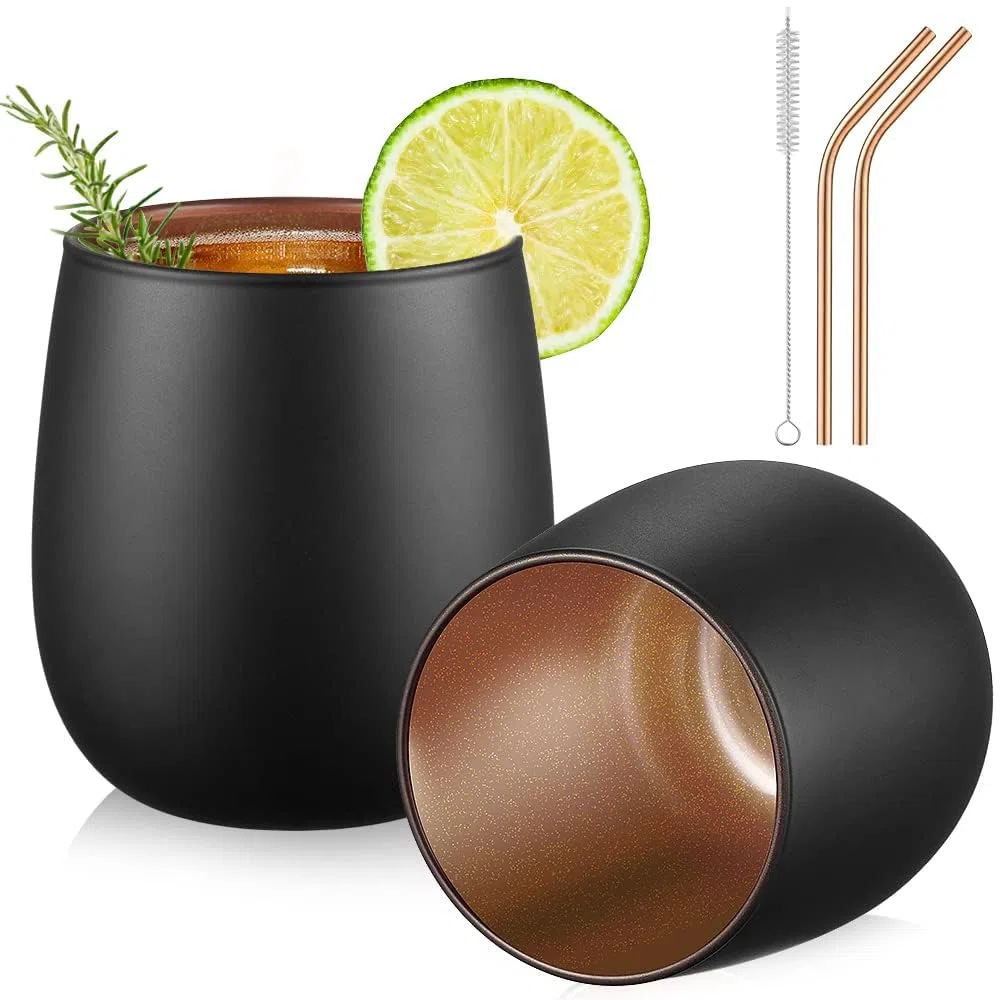glastal Bicchieri da Cocktail Tazza Caffè 450ml Nero Bicchieri da Gin Set di 2 Bicchieri da Vino Bicchieri Acqua Vetro Tazza da Caffè Tazzine Caffe per Tè, Regalo Donna Uomo Compleanno San Valentino
