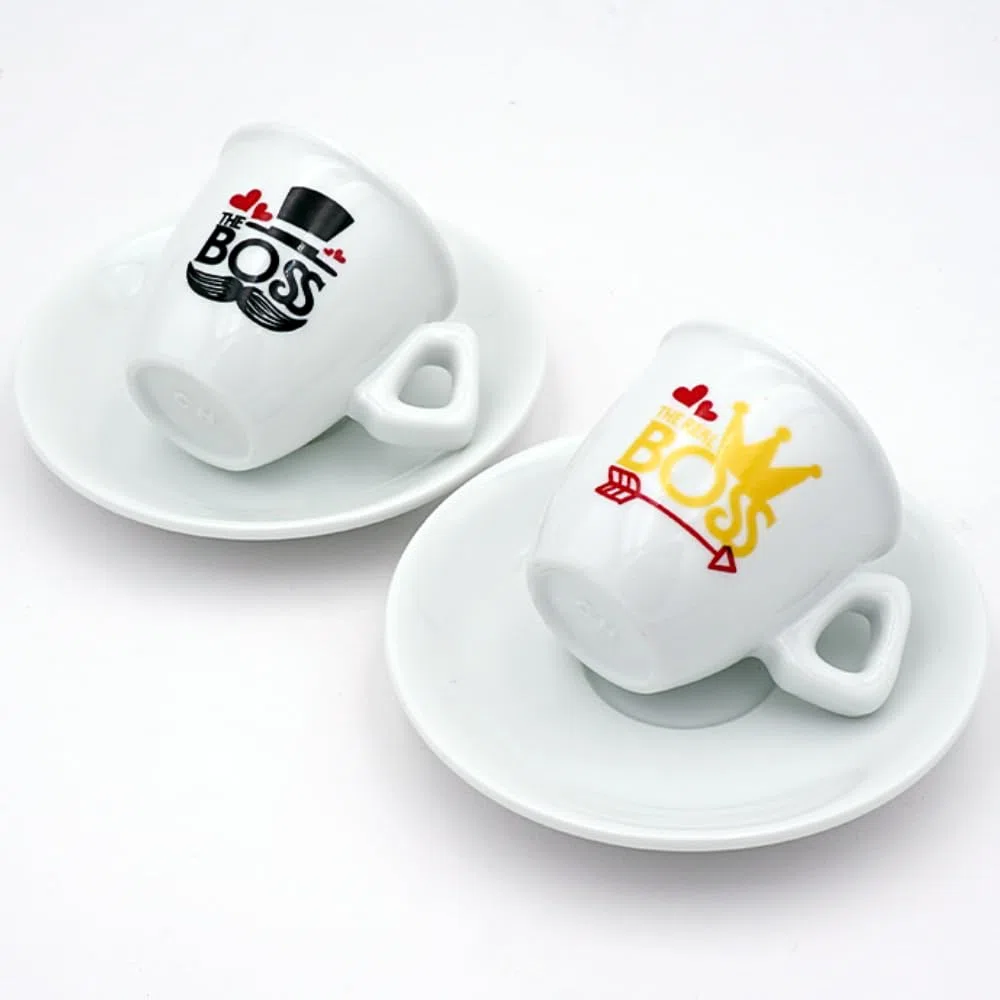 BrandPrint Set 2 Tazzine Caffè con Piattino - Serigrafia Artigianale THE BOSS, THE REAL BOSS in Box Elegante - 100% Made in Italy - Regalo Coppia San Valentino, Anniversario, Casa Nuova, Matrimonio