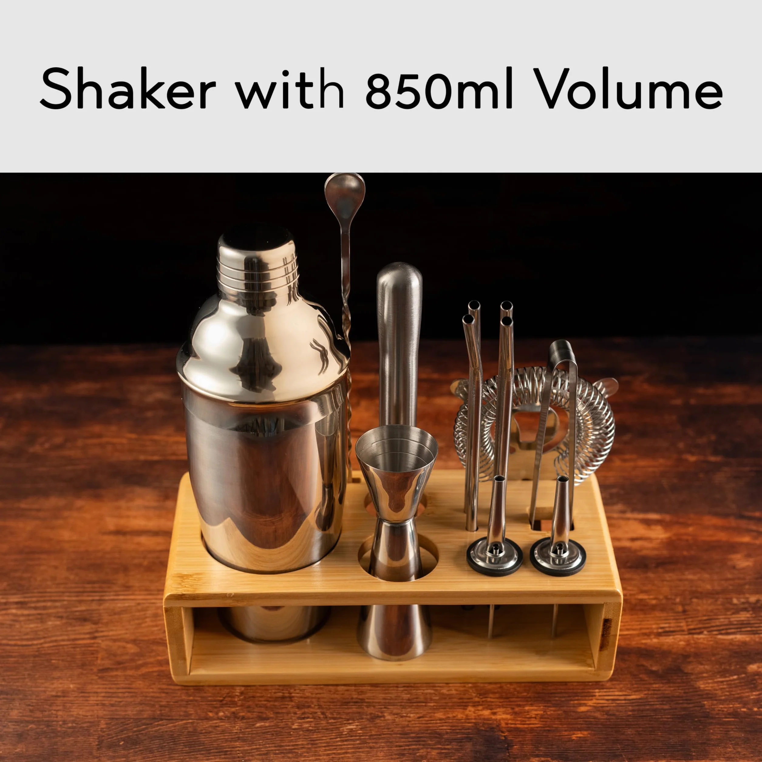 Hanseküche Set da Cocktail – Shaker Boston da 825ml in acciaio Inox, facile da aprire e senza inceppamenti, set professionale di shaker da cocktail incluso supporto ideale per barman e amanti dei