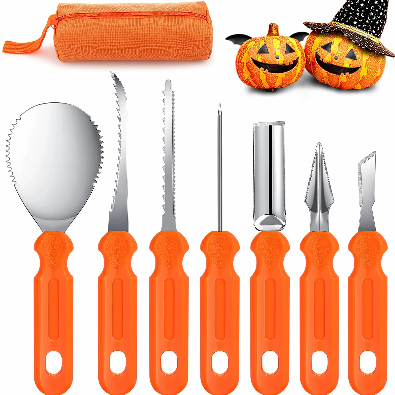 Zeawavsl Kit Intaglio Zucca Halloween, 7 Pezzi Professionale Kit di Intaglio Zucca Halloween Decorative Zucca per Adulti e Bambini