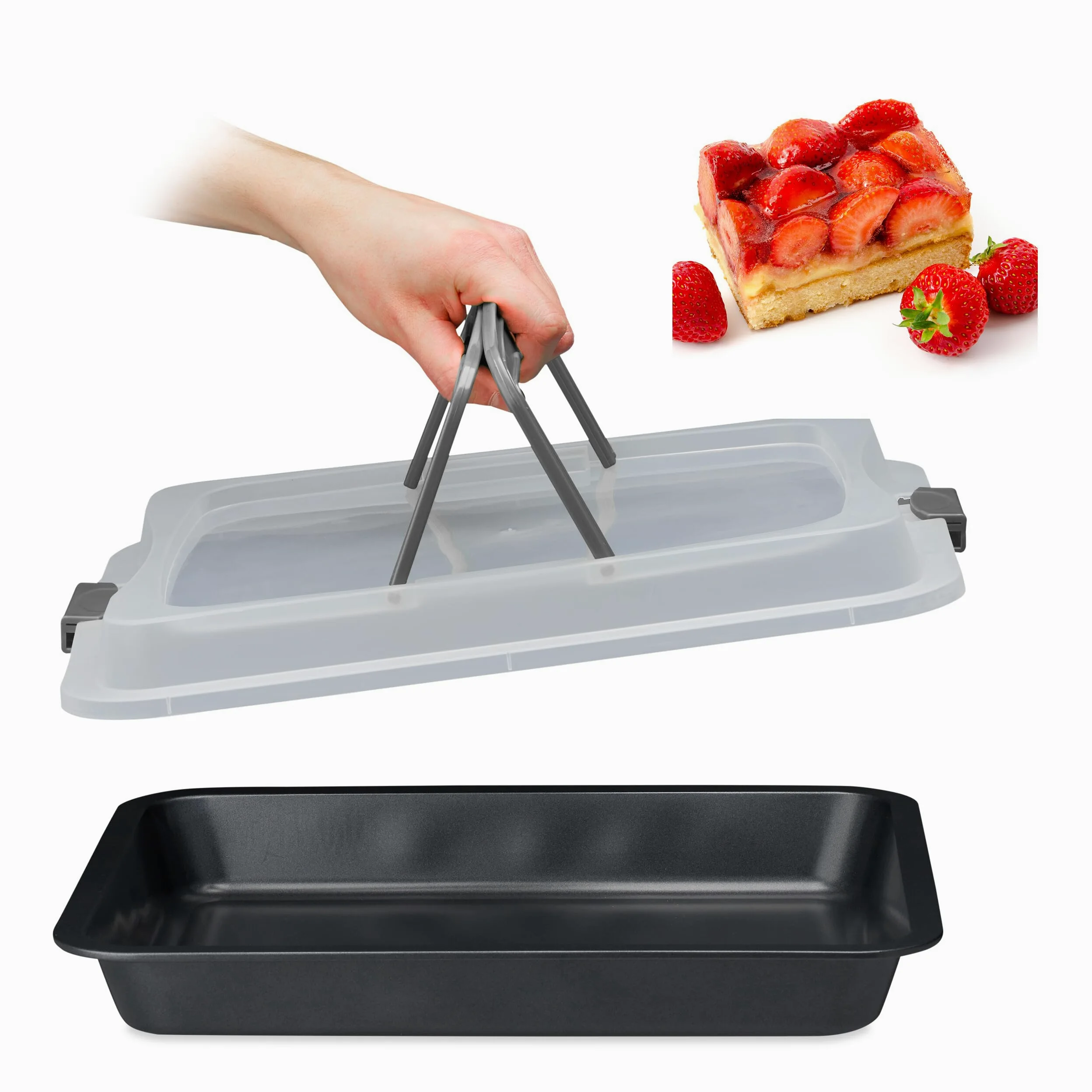 Relaxdays Teglia con Coperchio, Pirofila Rettangolare, Casseruola Portatorte Manici, 3in1, LxP 40,5 x 32,5 cm, Grigio