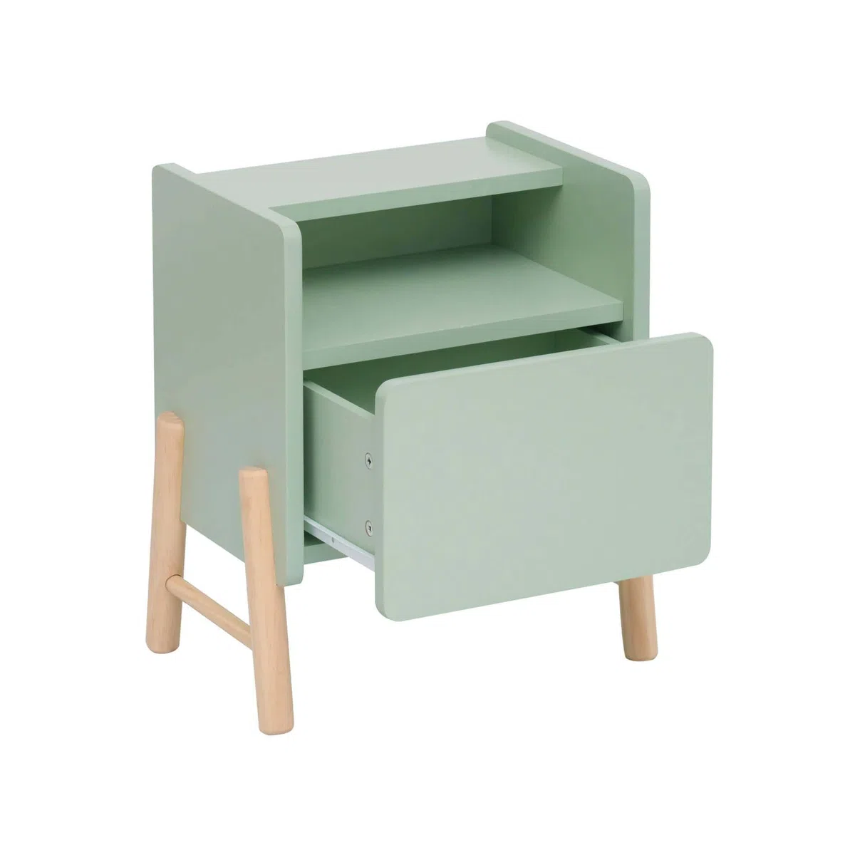 Rebecca Mobili Comodino con 1 Cassetto e 1 Ripiano, Comodino per Cameretta, Verde Acqua Marrone, MDF Pino, Stabile, per Camera Montessori - Misure HxLxP: 49 x 43 x 30 cm - Art. RE7130