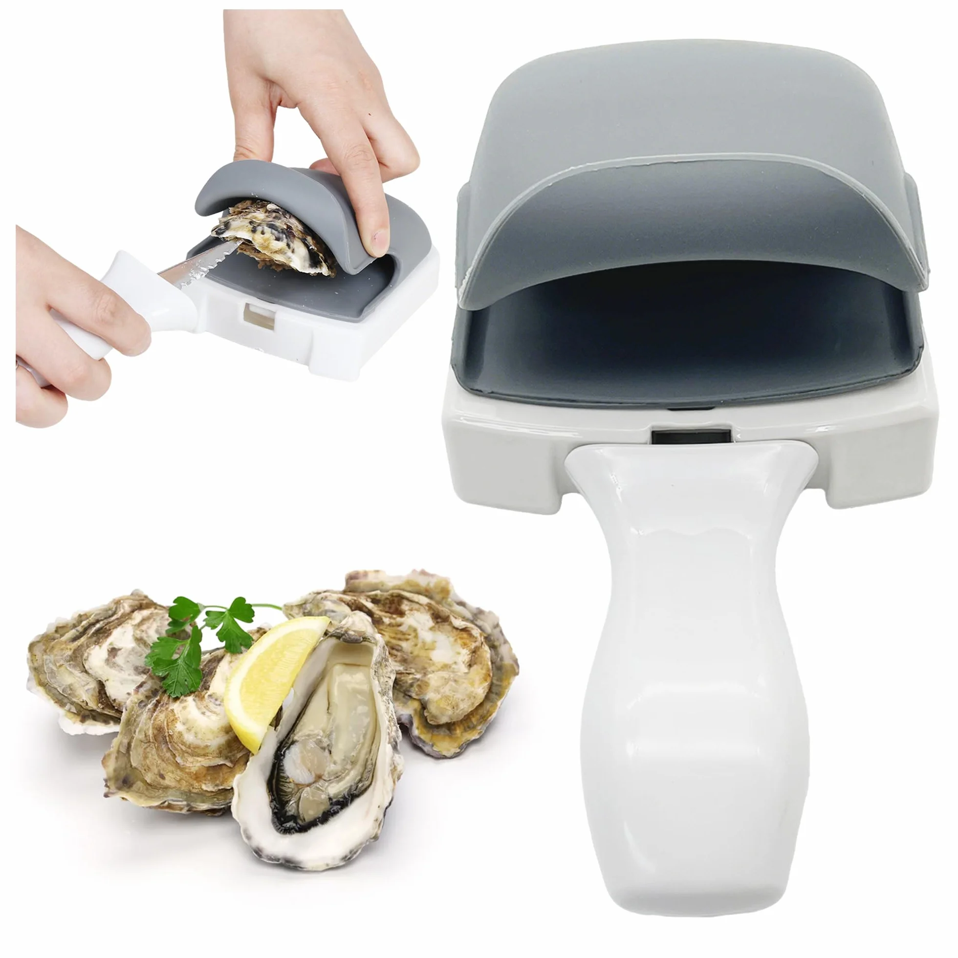 Coltello Portatile per Sgusciare Ostriche Macchina per Aprire Ostriche per Uso Domestico Oyster Knife Oyster Shuck Set Per conchiglie o formaggi duri (Grigio, 2 pezzi-Materiale in silicone)