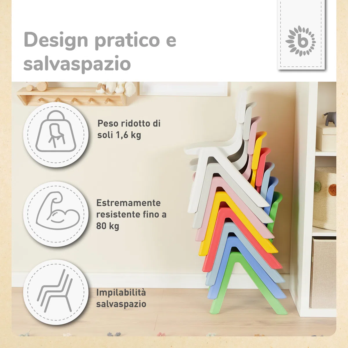 BIECO - Sedia per bambini con portata fino a 80 kg, impilabile e a prova di ribaltamento, per interni ed esterni, per bambini, per bambini, con sedie