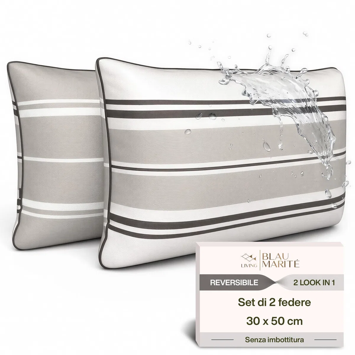 Set 2 Federe Cuscini da Esterno 30x50 cm – Impermeabili, Antimacchia, Resistenti ai Raggi UV – Morbide e Lavabili – Copricuscini Decorativi per Giardino, Balcone, Terrazza – Grigio