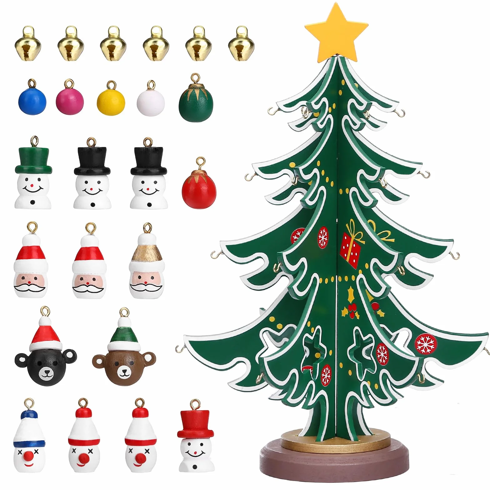 LIHAO Calendario dell'Avvento 2026, Mini Albero di Natale in Legno con 24 Ornamenti Pendenti Decorazione Natale Conto alla Rovescia DIY Regalo di Natale per Bambini Adulti