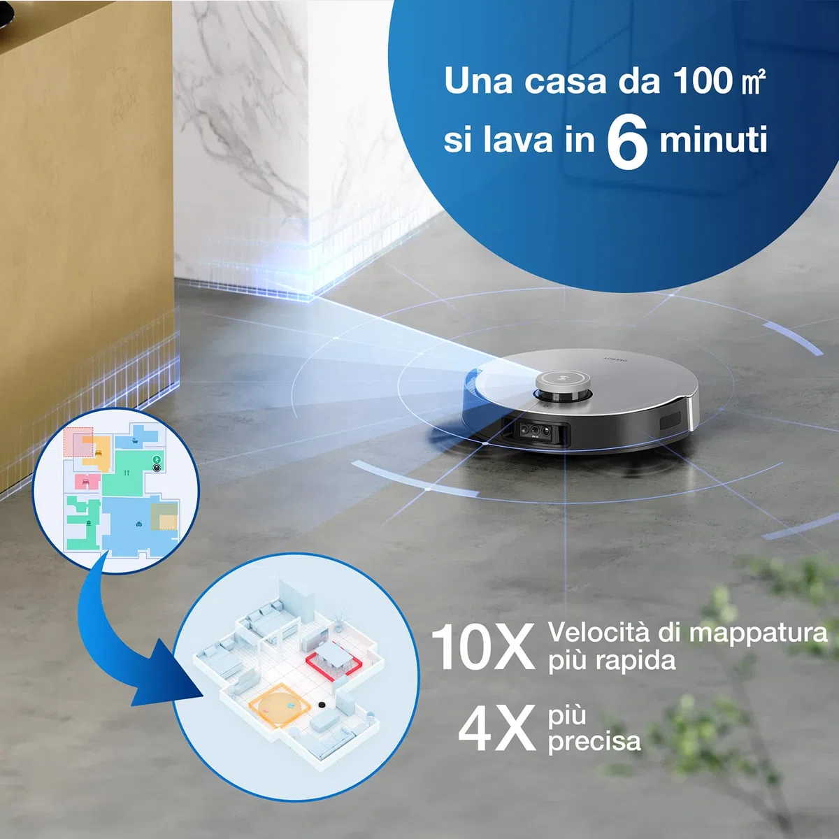 ECOVACS DEEBOT X1 OMNI, Robot Aspirapolvere con Funzione Lavaggio, Stazione di Pulizia Multifunzionale, Autopulizia Automatica, 5000pa, Rilevamento Ostacoli 3D, Batteria 260min, Assistente Vocale Yiko