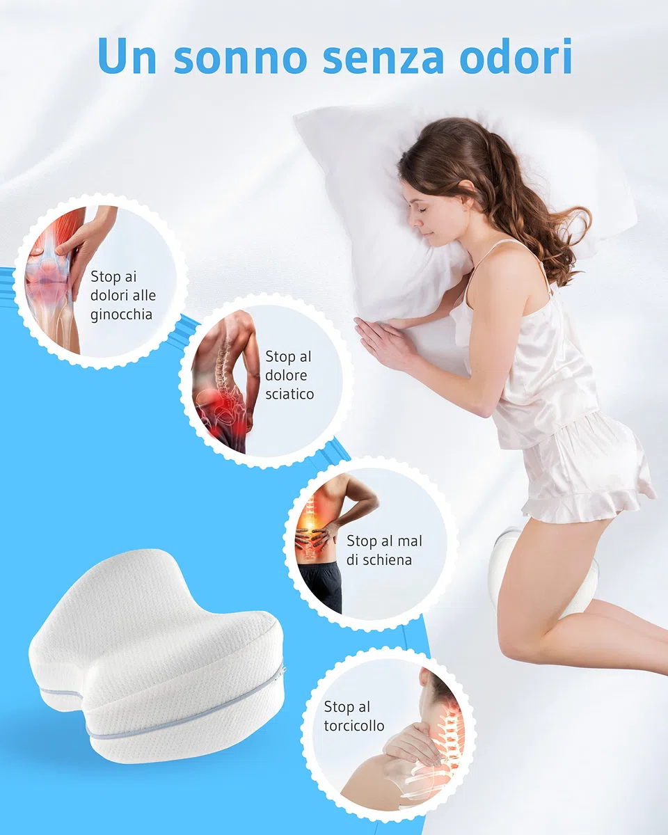Third of Life Cuscino per gambe e ginocchia ortopedico I per dormire sul fianco senza fastidi I cuscino ergonomico di memory foam viscoelastica I Copertura traspirante, lavabile I 23.5x9.5 cm