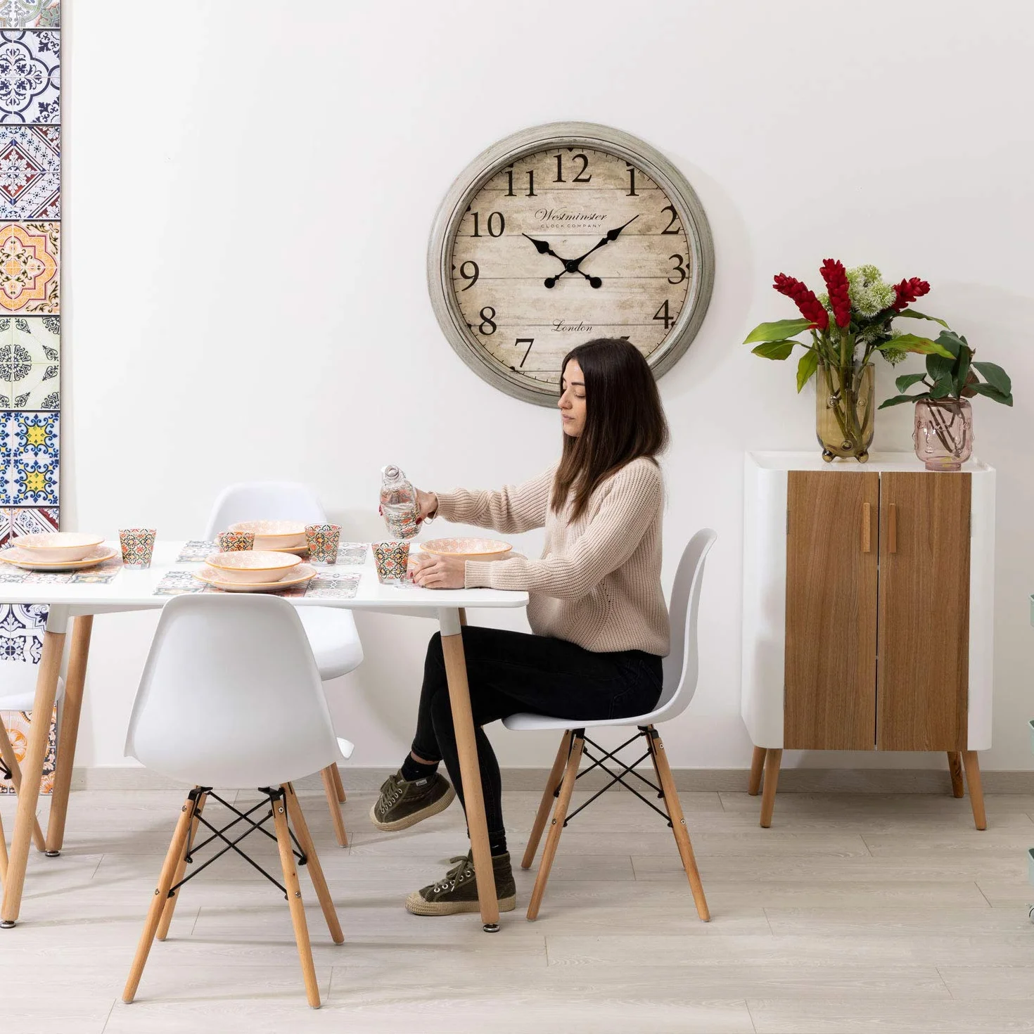 Baroni Home Tavolo Bianco da Pranzo in legno. Scrivania da Ufficio con Gambe in Legno 120X70X72cm