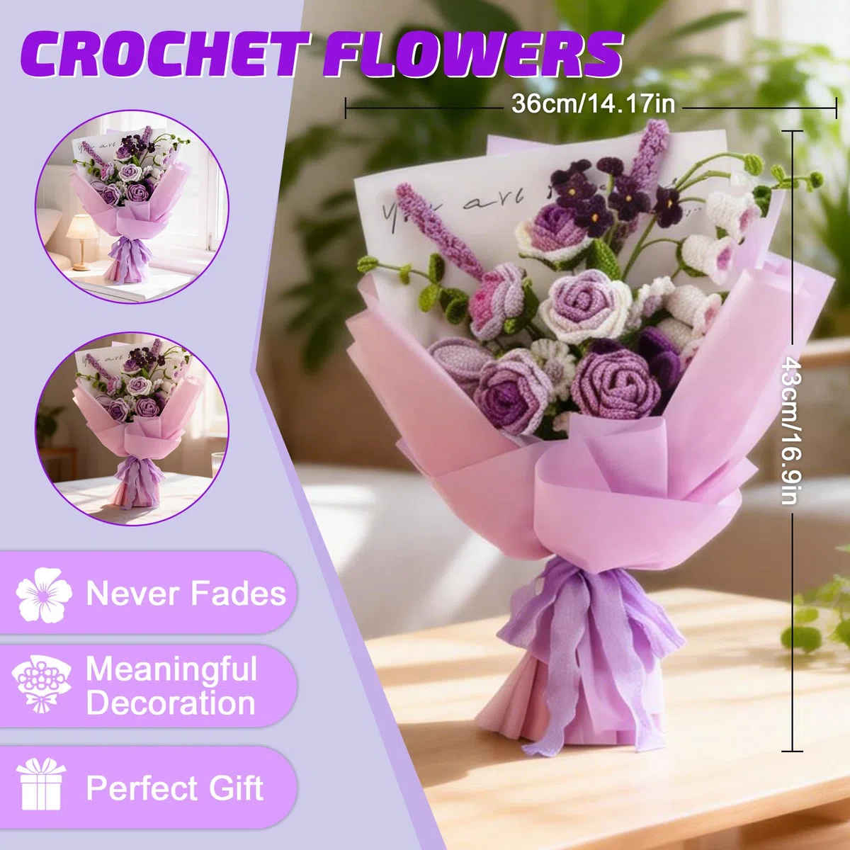 BoloShine Kit Uncinetto per Principianti, Rose e Bouquet Kit All'uncinetto Kit di Partenza con Video di Lstruzioni, Arredamento Creativo per la Casa, Regalo di Compleanno Ideale per Mamma e Sorelle