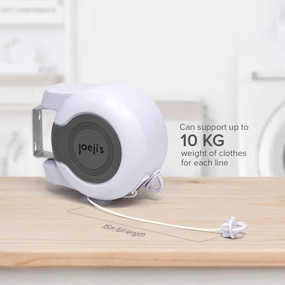 Joeji's Kitchen Stendibiancheria retrattile, 2 x 15 metri, resistente, per esterni, corda da biancheria, con viti, ganci e istruzioni, stendibiancheria per esterni