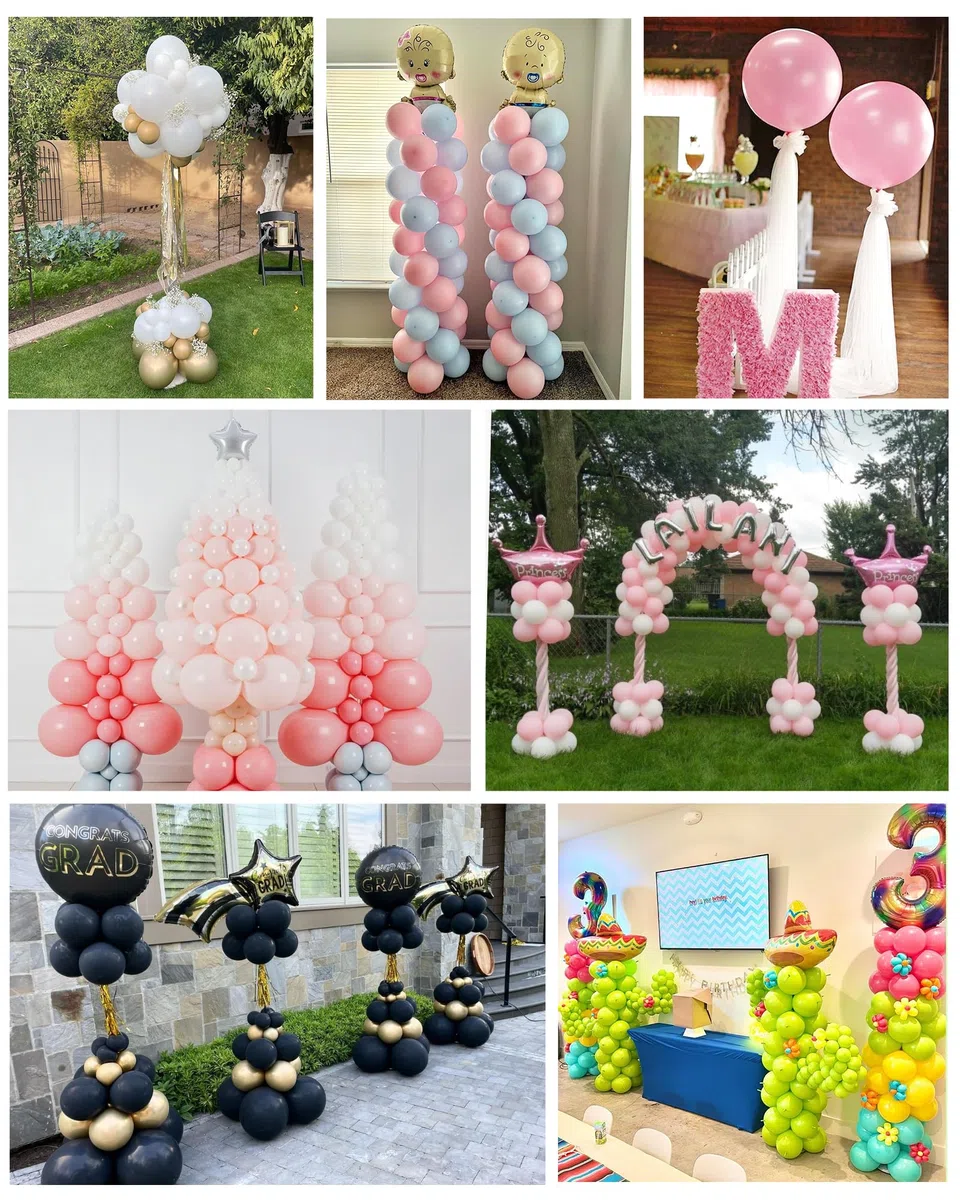 YALLOVE Kit Supporto Colonna Palloncino, Set di 2, Supporto Palloncini Altezza Regolabile 2m, Struttura Metallica Telescopica Riutilizzabile per Feste, Matrimoni, Compleanni (Palloncini Non Inclusi)