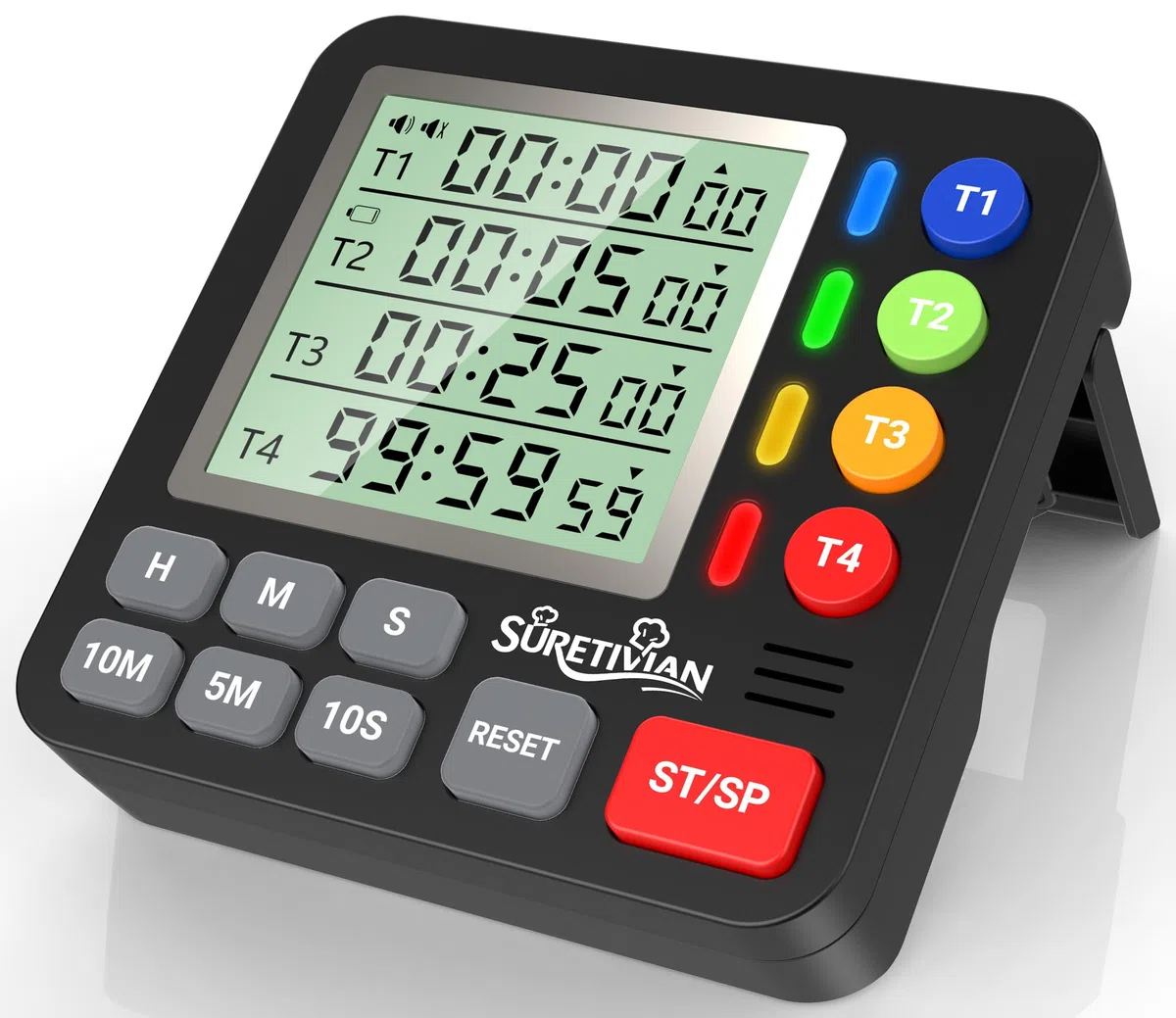 Timer digitale da cucina per cucinare, timer con conto alla rovescia e conto in avanti a 4 canali, con allarme forte e modalità silenziosa, grande display, retro magnetico, memoria automatica per aula