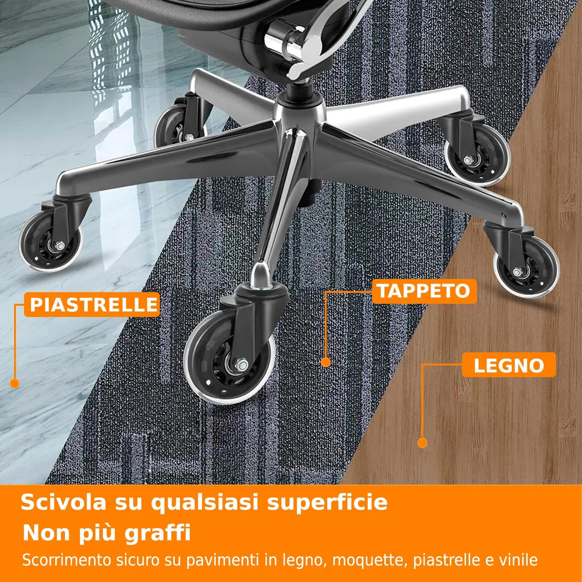 Ruote Sedia Ufficio 10x22mm Compatibile con Sedie IKEA - Rotelle Sedia Ufficio Parquet per Sedia Gaming da 10mm - 5 PCS di Ricambio in Gomma o Silicone Resistenti che Supportano Fino a 300 kg