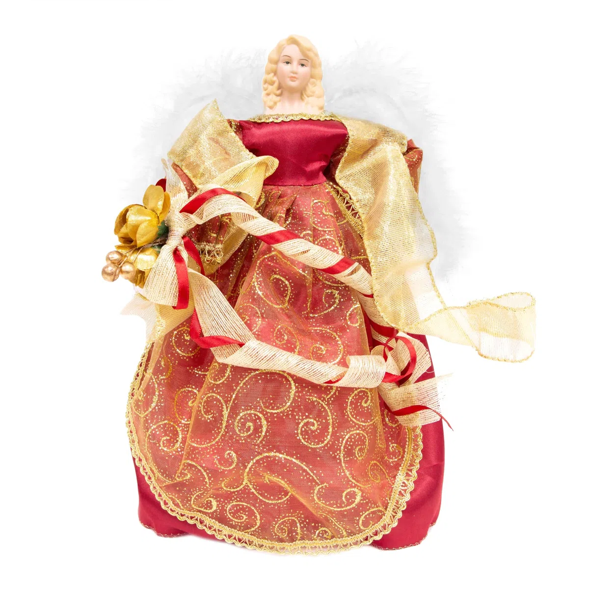 The Christmas Workshop 82000 - Puntale per Albero di Natale a Forma di Angelo, 30 cm, Colore: Rosso/Oro