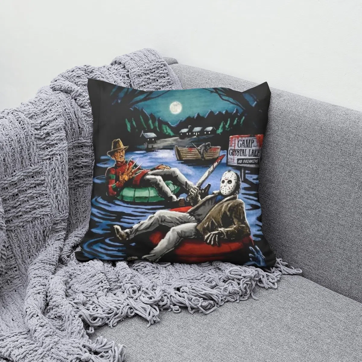 Jason Voorhees Freddy Krueger Venerdì 13 Halloween Horror Federa per cuscino | Idea regalo unica decorazione per la casa | 45 x 45 cm 45,7 x 45,7 cm | Freddy vs Jason