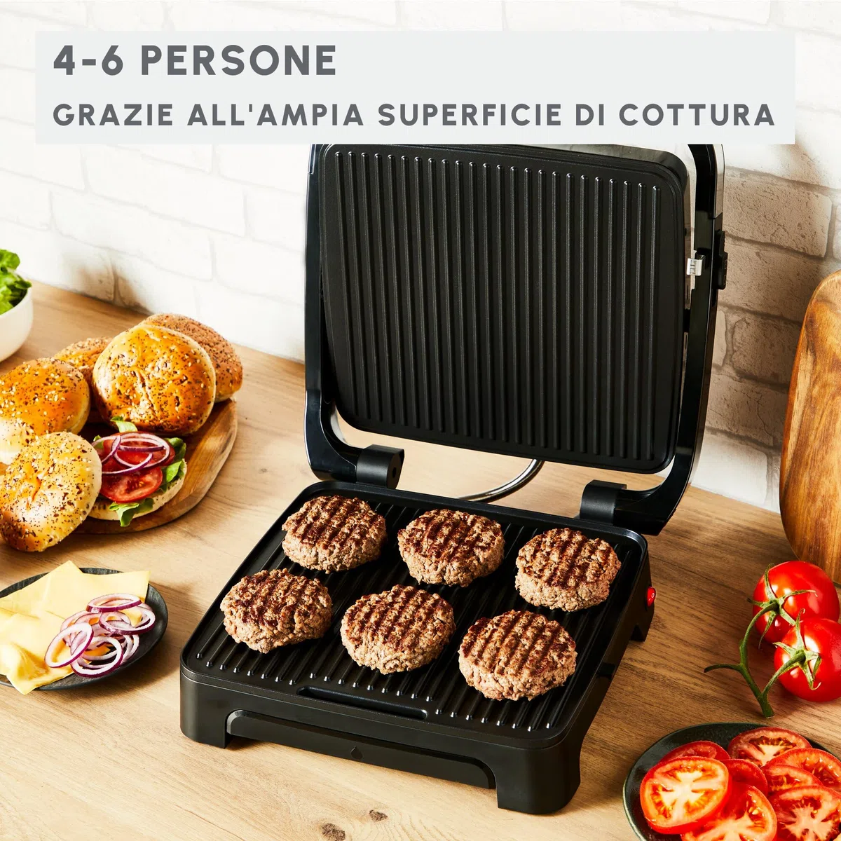 Moulinex Inicio Adjust, Piastra per Panini e Griglia, Termostato Regolabile, 2000 W, Piastre di Cottura Antiaderenti, GI272D10