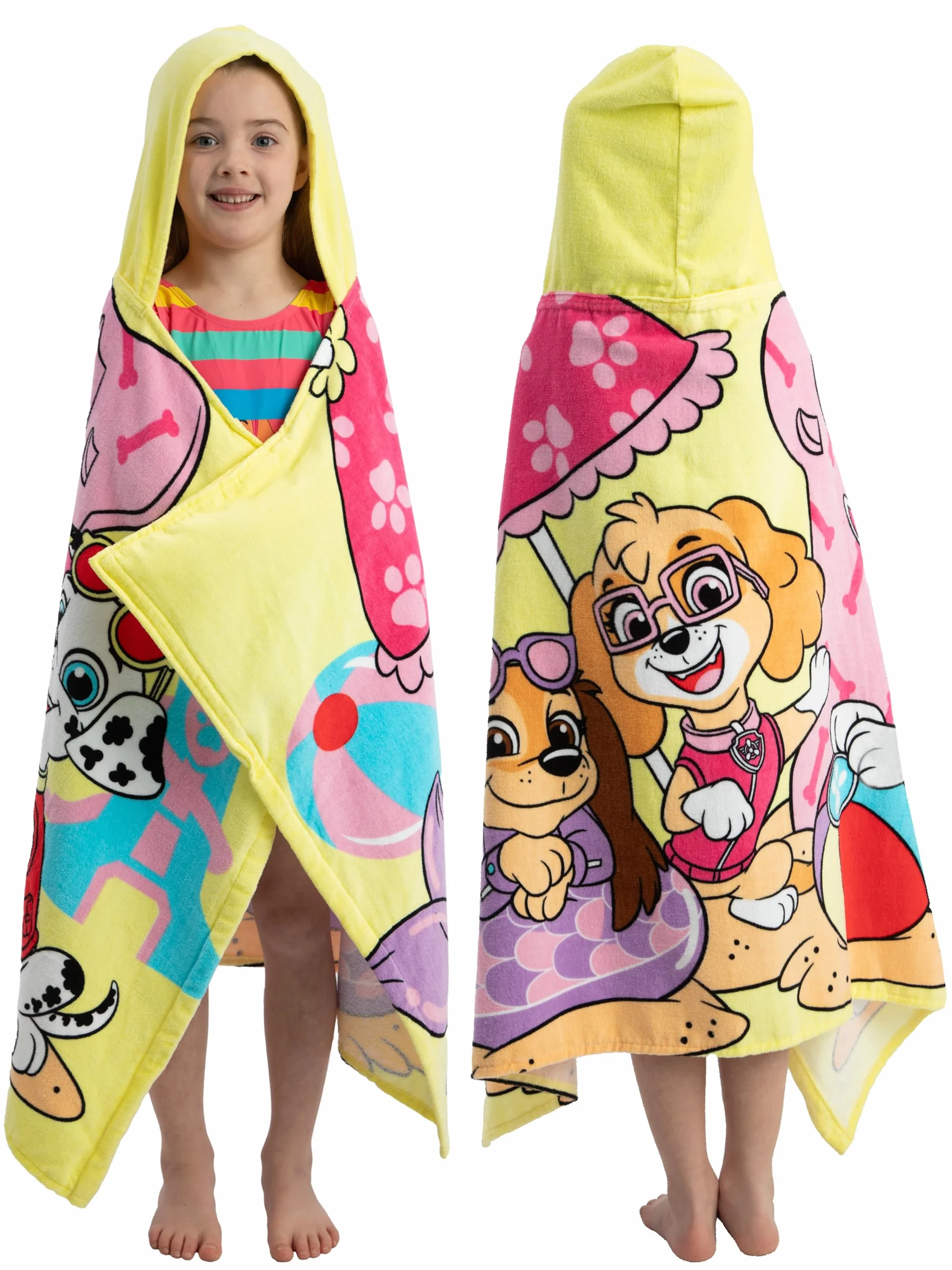 Paw Patrol Asciugamano Mare Bambini, Accappatoio Bambina Con Marshall E Skye, Telo Mare Cotone Per Piscina, Giallo One Size