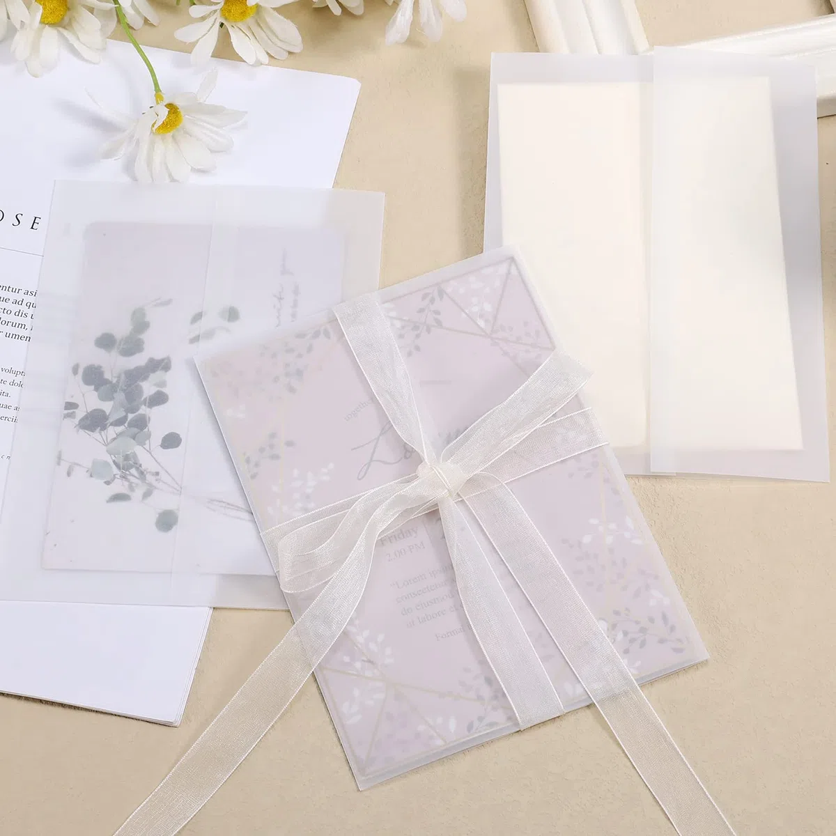 120 Pezzi Pergamena da Scrivere, 13x18cm Pre-Piegata Carta Velina per Inviti di Nozze, Compleanno e Baby Shower