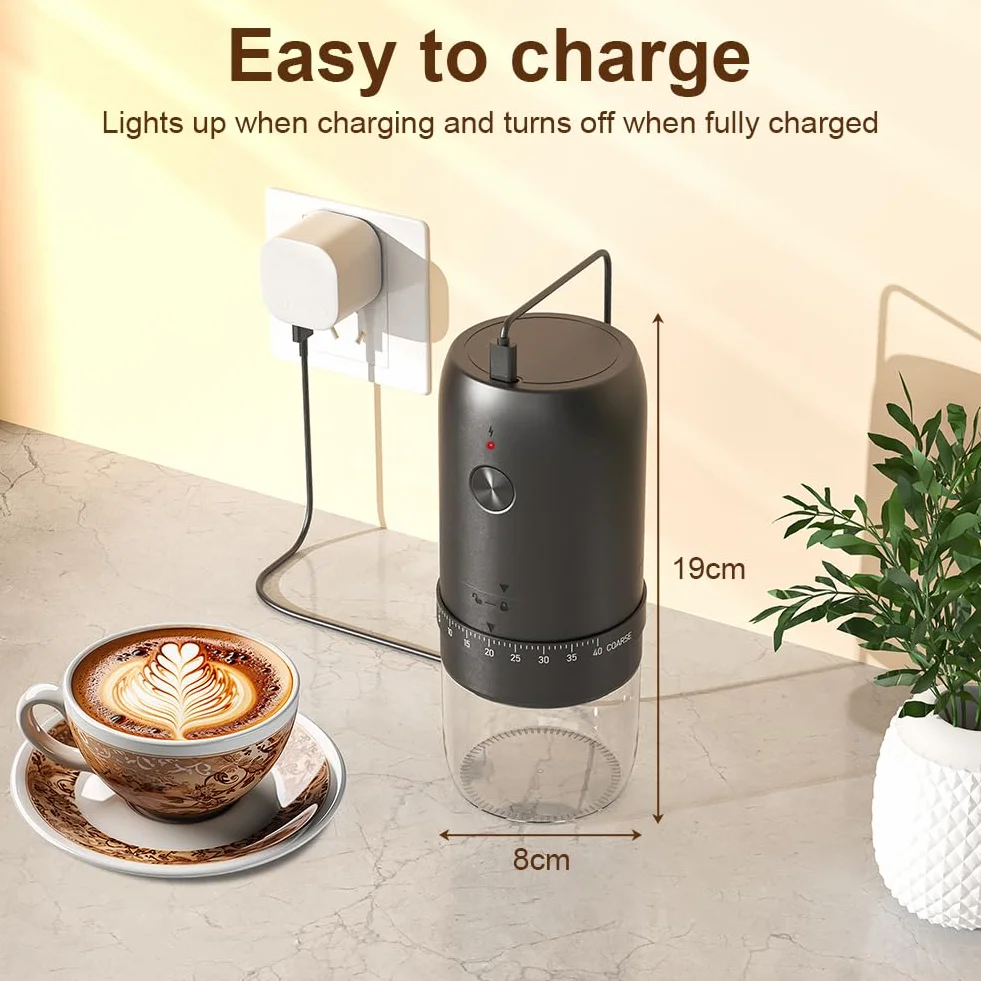 HOTUT Macinacaffè Elettrico, Macina Caffè Portatile a Batteria con Macina Conica in Ceramica, 40 Impostazioni Regolabili, USB Ricaricabile Macinacaffè Senza Fili per Viaggi Campeggio Ufficio Espresso