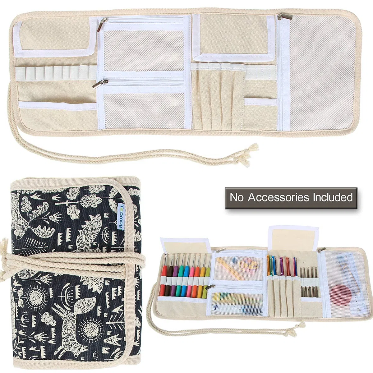Teamoy - Custodia arrotolabile in tela per strumenti da uncinetto (accessori non inclusi) Animal World