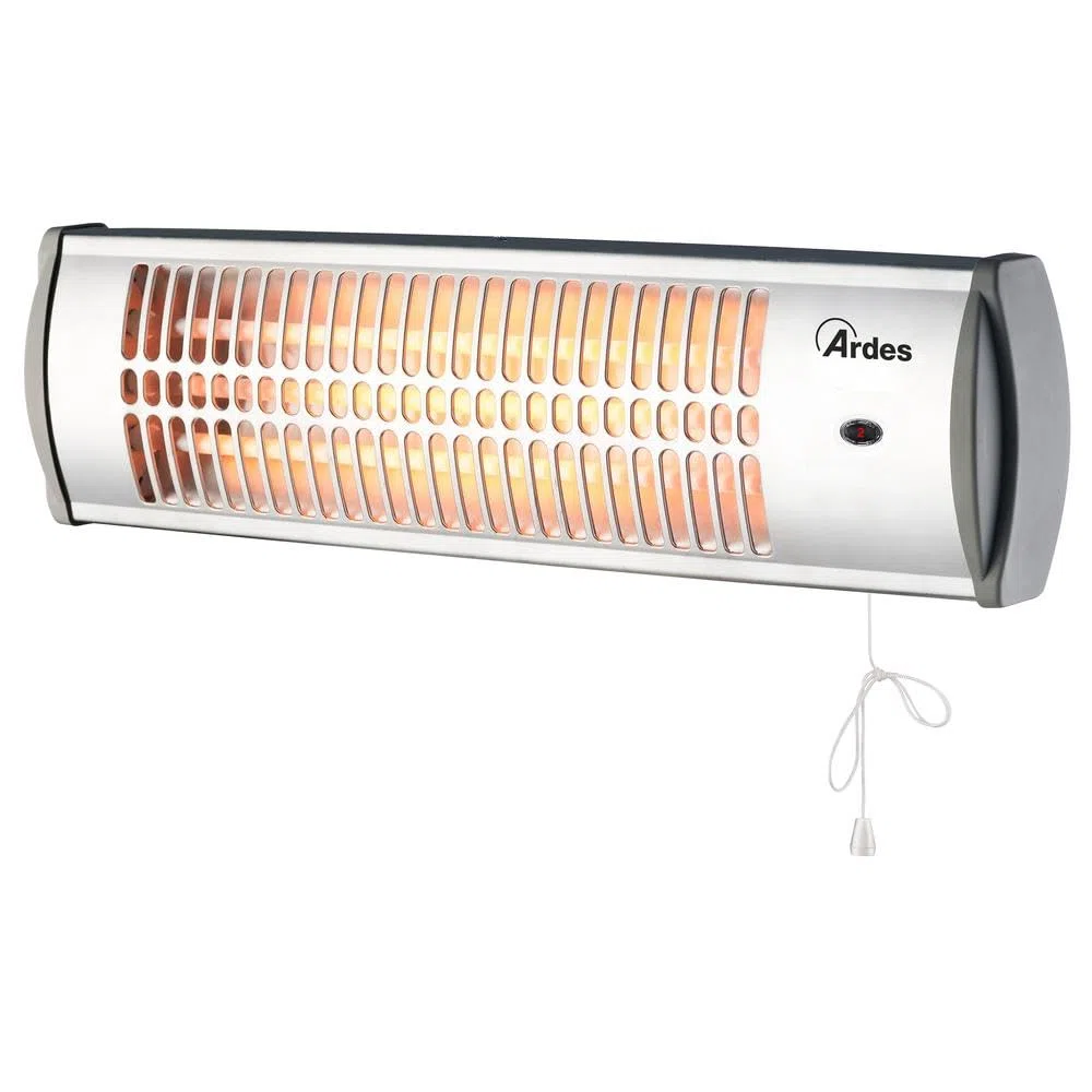 Ardes Ar437B Stufa Al Quarzo Da Parete, Esterno Interno, Termoventilatore Parete Basso Consumo, Stufa Riscaldamento A Muro 2 Potenze 600W/1200W, Argento, ‎54 x 12 x 15 Cm
