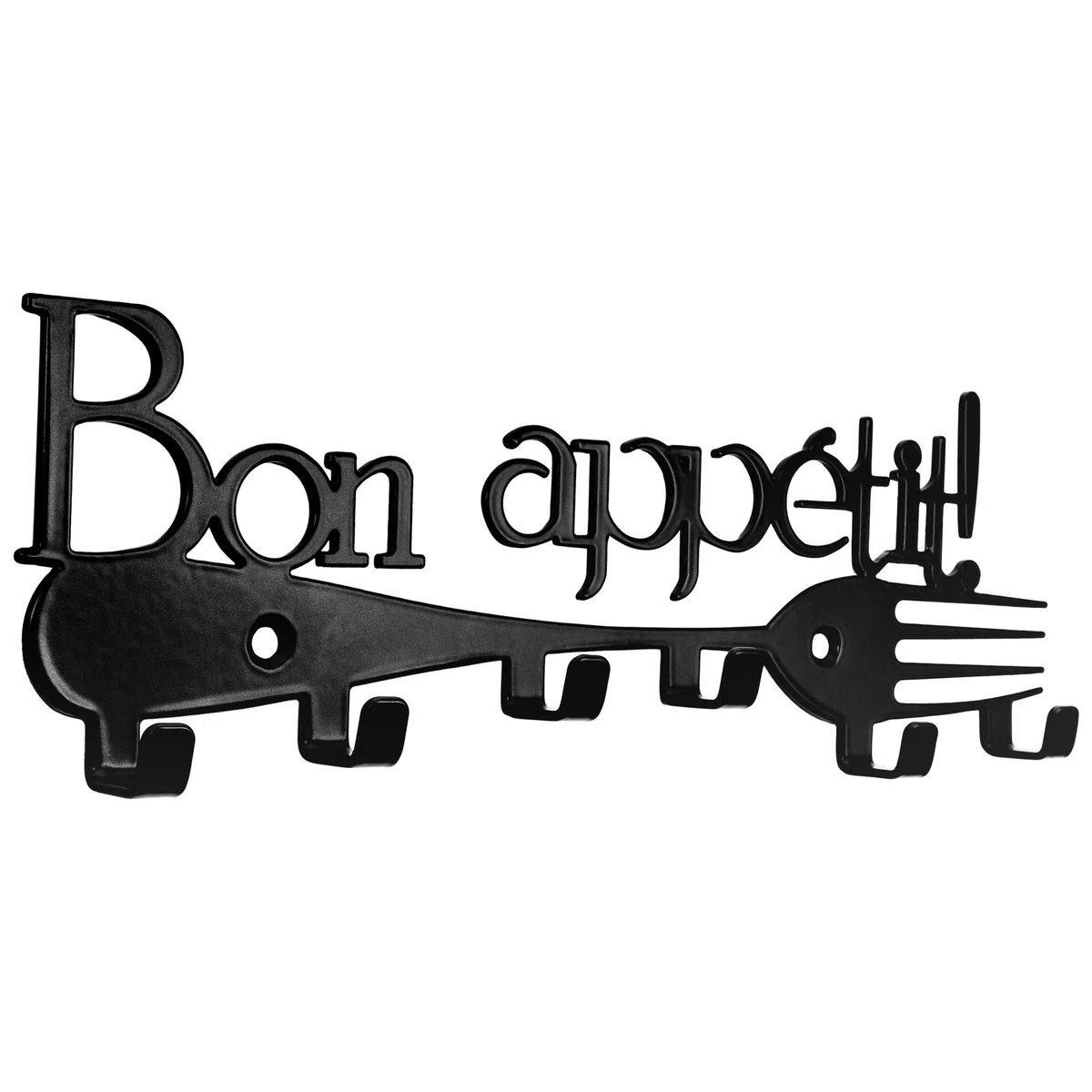 Portachiavi, porta strofinacci da cucina con ganci, supporto organizer da parete Bon Appetit Black