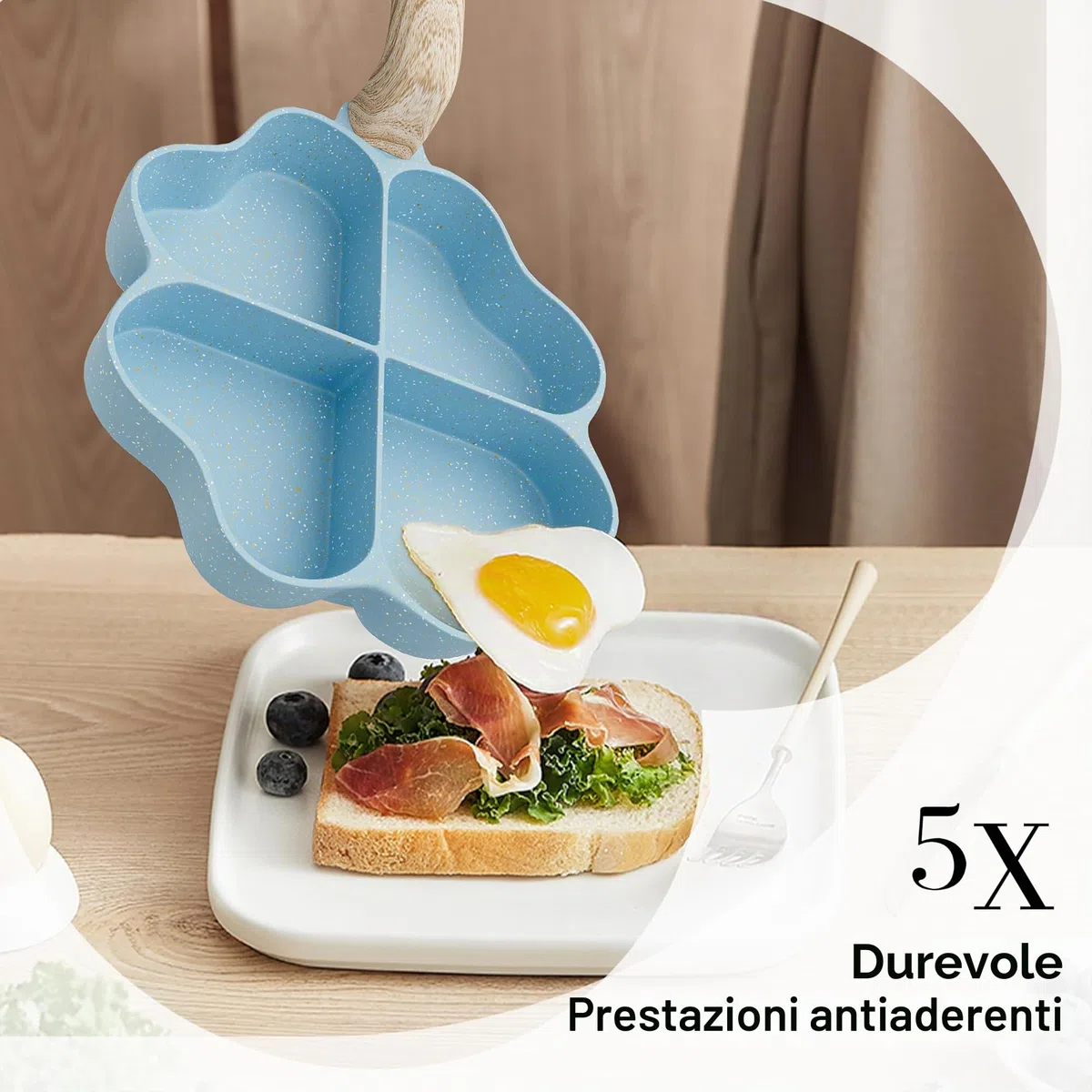 RIOVARM Antiaderente Padelle per omelette e frittate Induzione A 4 fori A forma di cuore Padella per uova Granito Padelle piccole Creativo Carino Sana Pancake Padella per la colazione senza PFOA