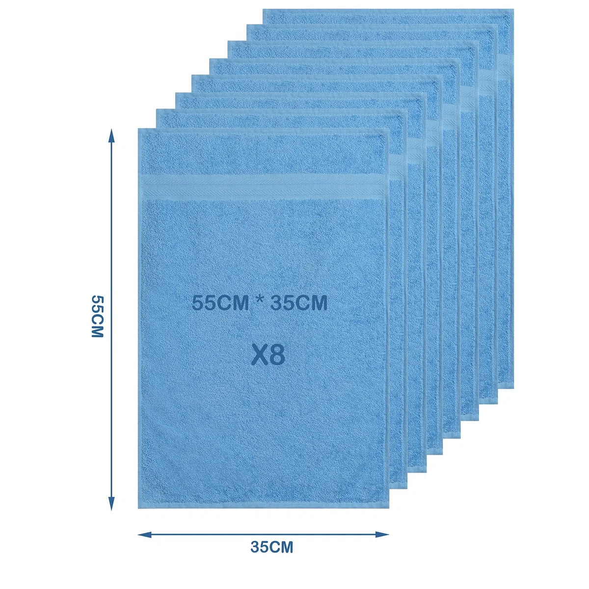 nice homeit Set 8 Asciugamani ospite in Cotone 35x55 in 100% cotone filato ad anello – set asciugamani bagno viso e bidet Extra Morbidi e Assorbenti. MADE IN ITALY - AZZURRO