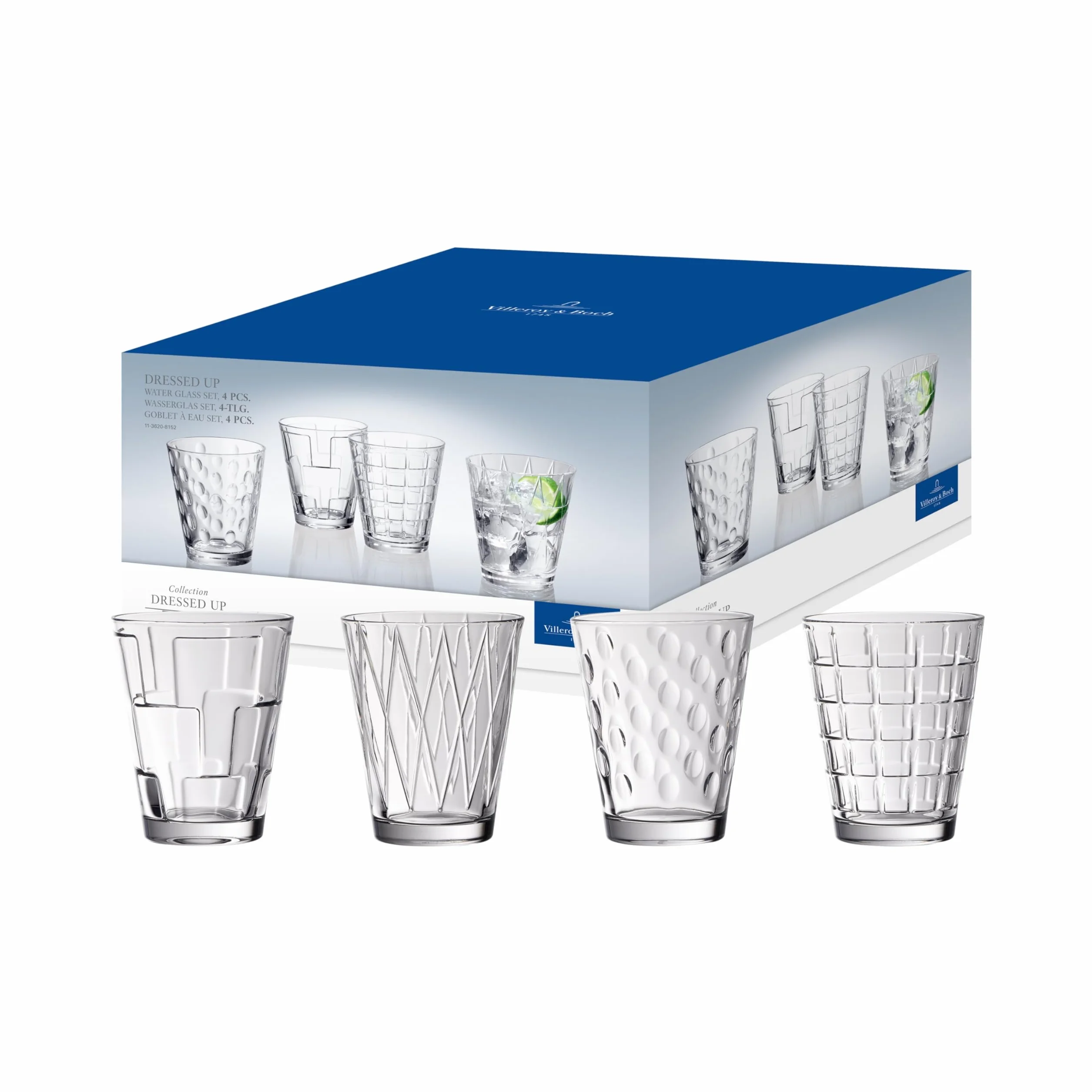 Villeroy & Boch - Dressed Up Bicchiere Da Acqua Set di 4 Trasparente, Lavabile in Lavastoviglie, Bicchieri Drink, Bicchiere di Succo, Set Bicchier, Cristallo