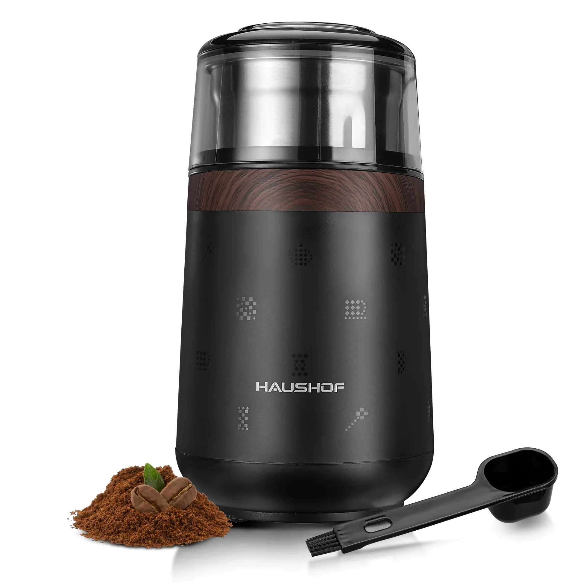 HAUSHOF Macina Caffè Elettrica da 75 g, Macinacaffè da 150W per Chicchi di Caffè e Spezie, Macina Spezie Multifunzionale per Chicchi di Caffè, Noci, Erbe