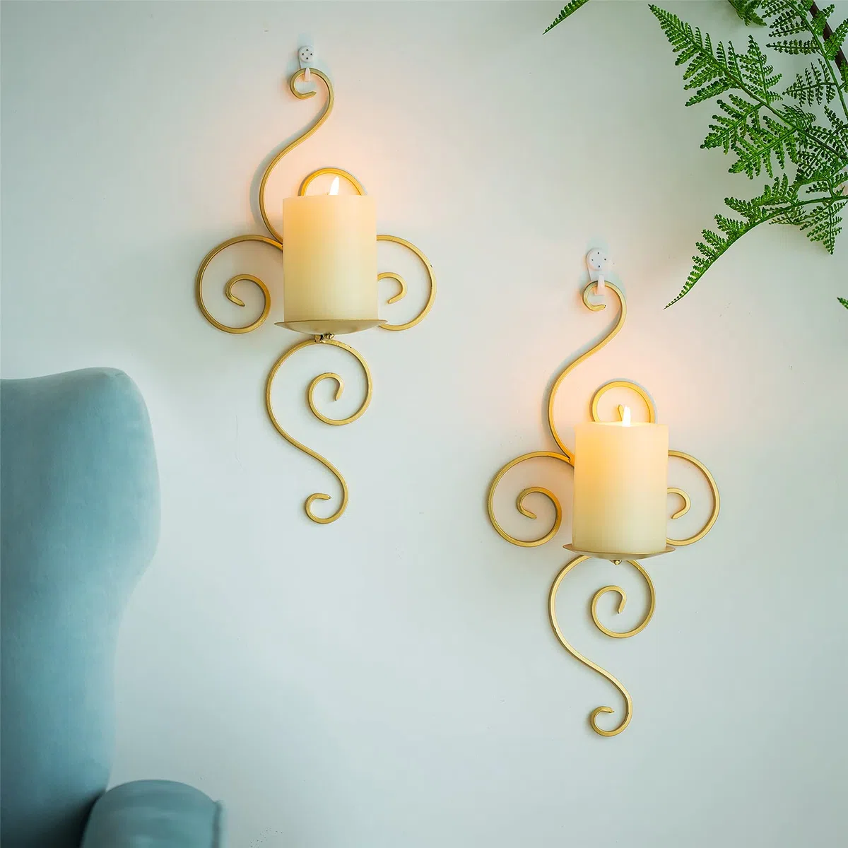 Sziqiqi Oro Portacandele da Parete per Colonna - Portacandele in Metallo 2 Pezzi Applique per Candele Porta Candele a Colonna da Parete Arte Moderna per Parete Bagno Sala da Pranzo