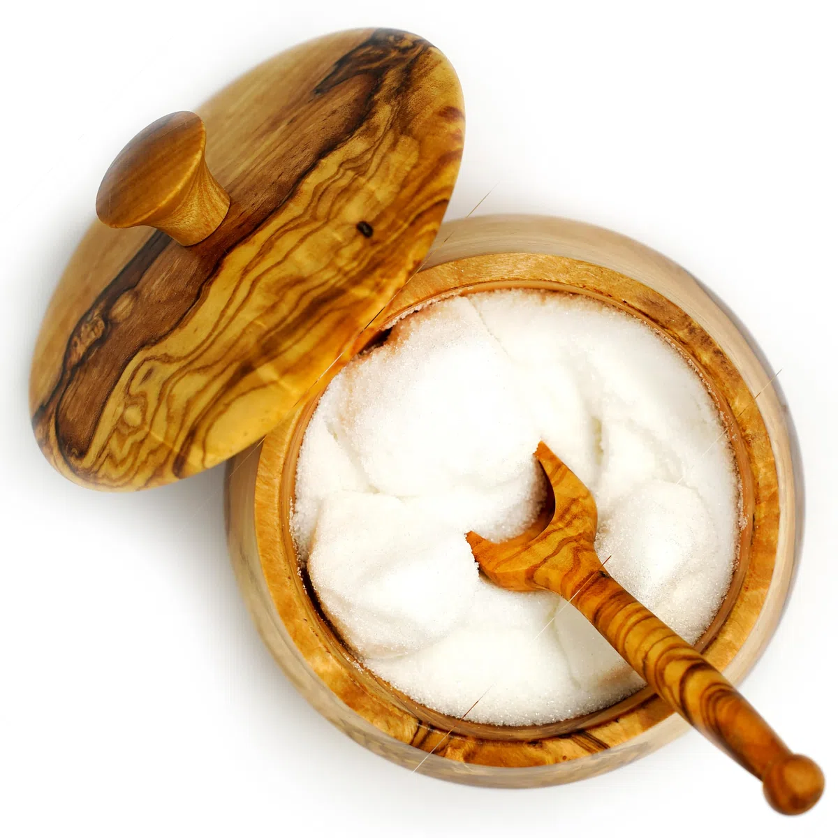 Saliera/zuccheriera fatta a mano in legno di ulivo con coperchio e cucchiaio, capacità 100 ml, con coperchio, per casa e cucina