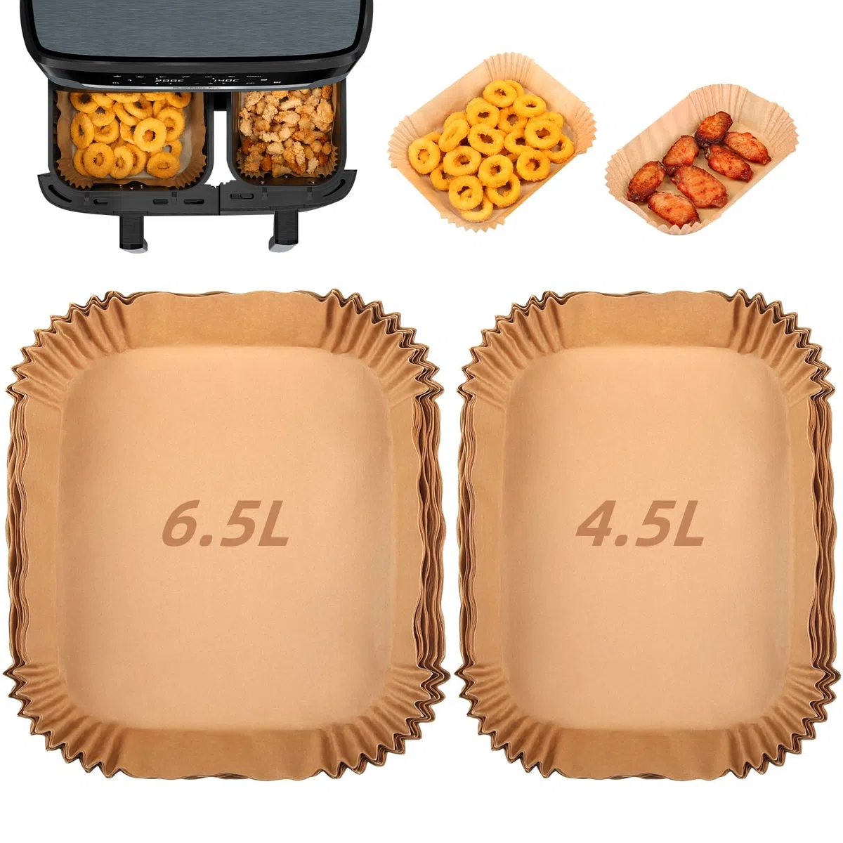 Carta da forno per Moulinex Dual Easy Fry XXL 11L, Accessori per Gidgimo Air Fryer XXL 10L (6L + 4L), Carta per doppia frittoia a aria 6,5L/4,5L