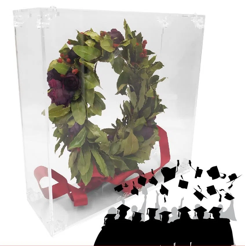 Generico Teca Scrigno (35cm x 35cm x 11cm) Porta Corona Alloro LAUREATI...Conserva al Meglio i Tuoi Ricordi
