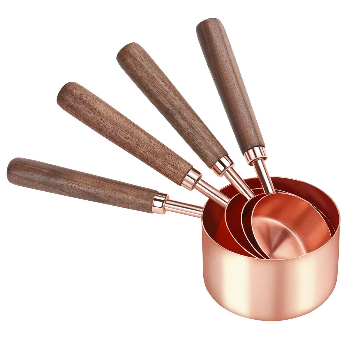 GuDoQi Cucchiai Dosatori Set, 8 Pezzi, Specchio In Acciaio Inossidabile Lucidato Premium, Manico in Legno, 4 Misurino Graduato, 4 Misurini Cucchiai per Misurare Razioni a Secco e Liquidi (Oro Rosa)