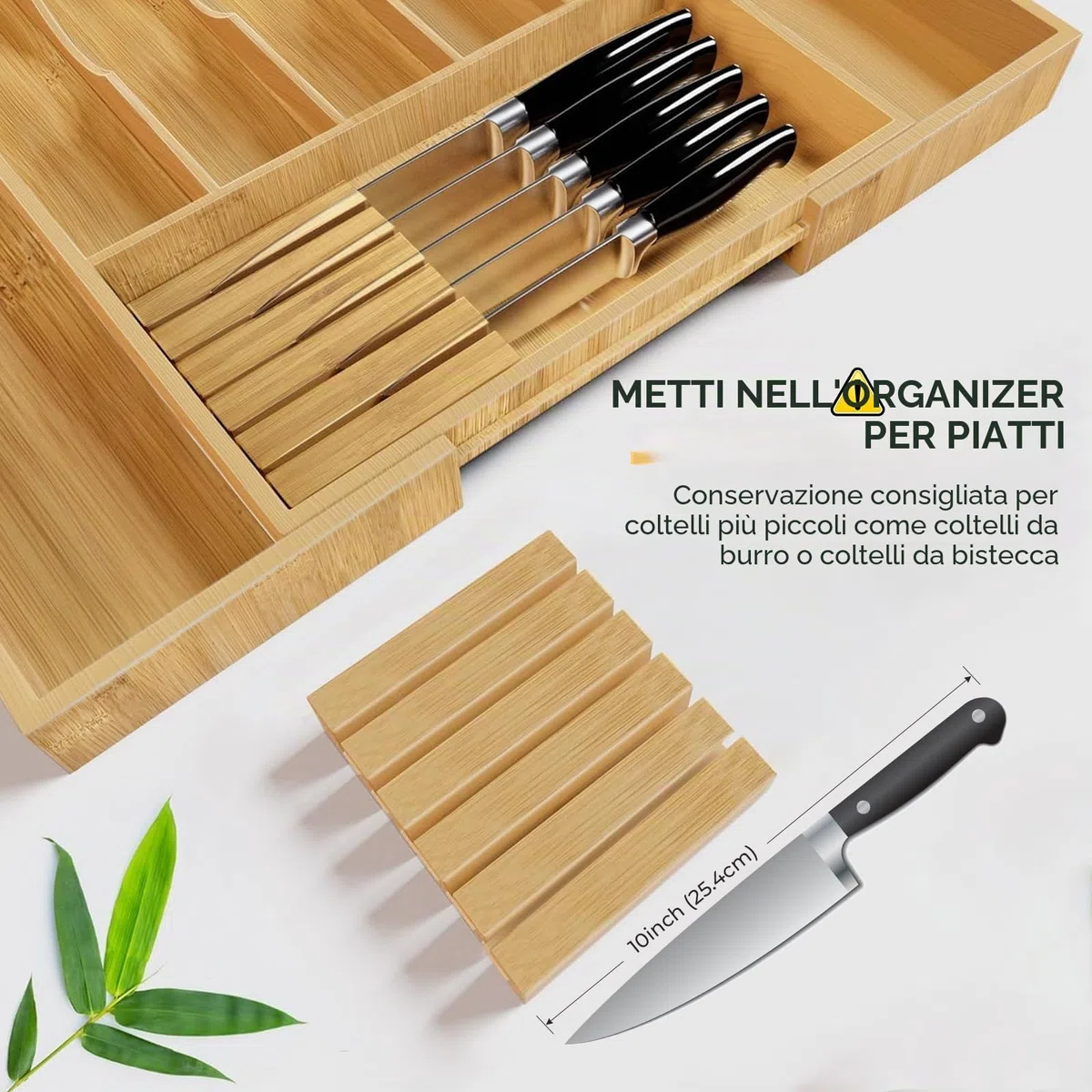 2 Pezzi Porta Coltelli da Cassetto, Bambù Portacoltelli da Cassetto Ceppo Coltelli da Bistecca, Portacoltelli Piccolo Adatto per L'organizer del Cassetto della Cucina