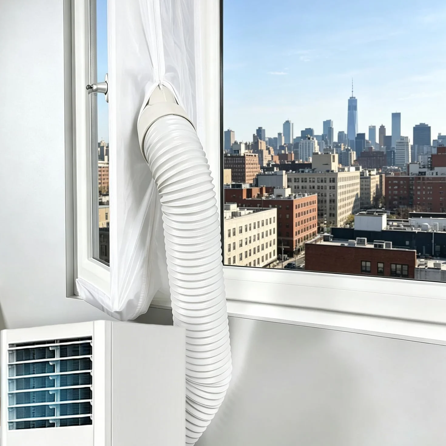 400CM Guarnizione Finestra per Condizionatore Portatile, Hot Air Stop,Guarnizione Condizionatore per Asciugatrice e Climatizzatori con cerniera e nastro adesivo
